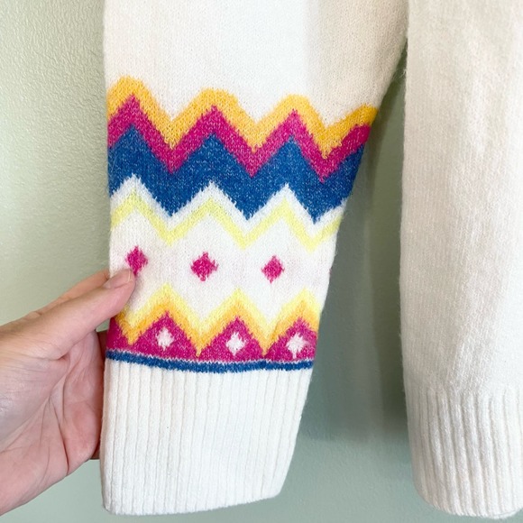 Vince Camuto Cream Fair Isle Mock Neck Knitted Winter Pullover Sweater Large - Picture 6 of 8